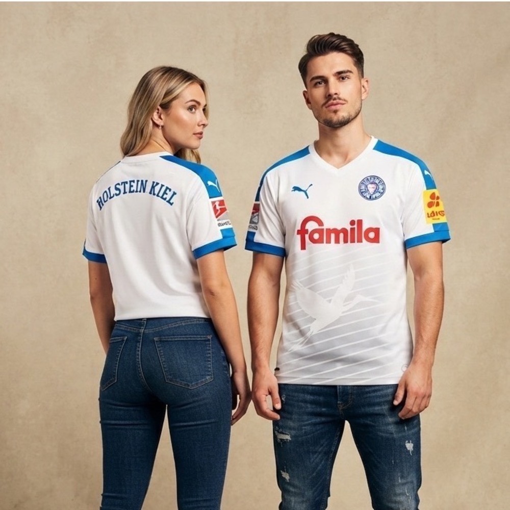 Puma Holstein Kiel 2018-19 Away Jersey‎ Unisex Small White Blue Soccer 702070-13